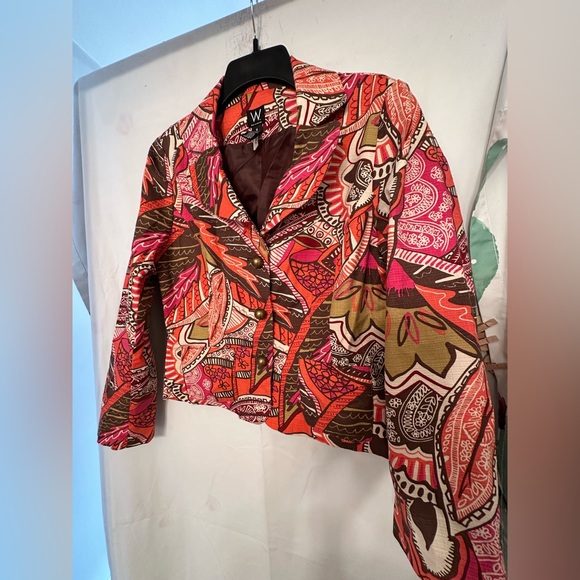 W Work to Weekend Women’s Orange Pink Floral Pockets Ruffle Back Blazer Jacket 6 - Picture 4 of 14